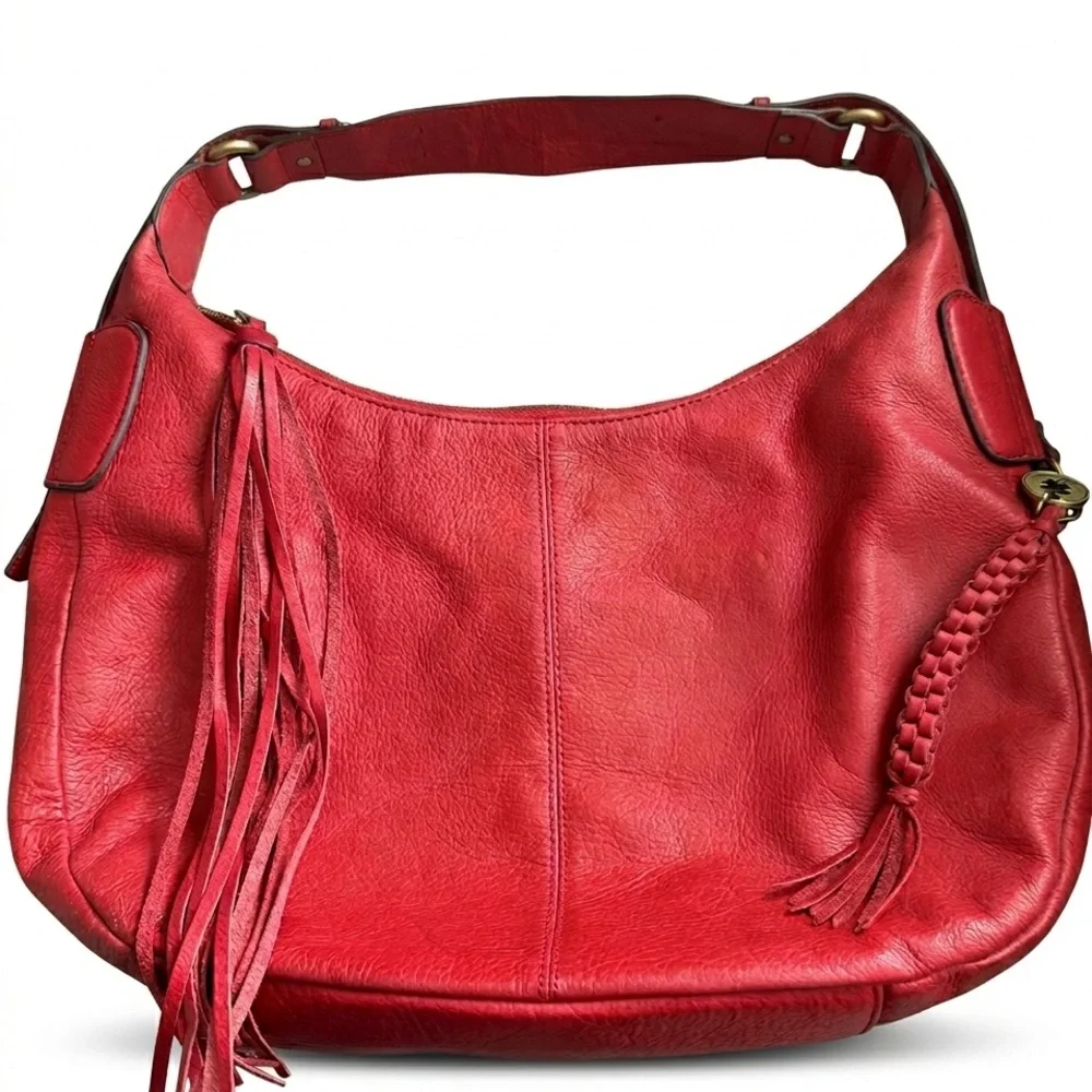 Lucky Brand Y2K Vintage Red Leather Slouchy Hobo Bag